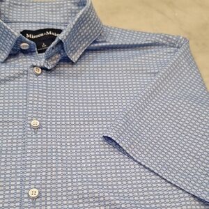 Mizzen+Main Dri-Fit Stay Collar‎ Button Down Blue Shortsleeve Shirt Golf Sm Trim
